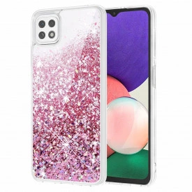 Husa Samsung Galaxy A22 5G, cu Apa si Sclipici, Lichid si Glitter, Fashion, protectie camera, Roz