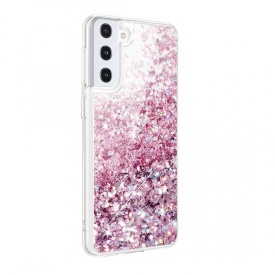 Husa Samsung Galaxy S21, cu Apa si Sclipici, Lichid si Glitter, Fashion, protectie camera, Roz
