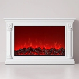 semineu decorativ electric cu flacari ieftin, alb