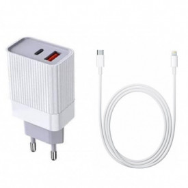 Set Incarcator Fast Charge cu 2 iesiri (type c si USB) pentru iPhone 17, 17 Pro, 16, 15, 14 Pro Max si Cablu de date Tip-C - Lightning