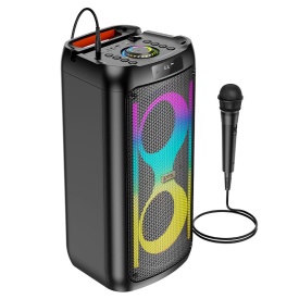 Boxa portabila outdoor, Hoco (HA6) - BT 5.3, cu microfon, Karaoke, Wireless, 4500mAh, TF Card, USB, AUX si TWS, 2x15W, RGB ambient light, Black