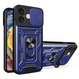 Husa antisoc Armor, compatibila cu iPhone 16, silicon si plastic, magnet inclus, inel prindere, stand pentru filme, Camera Slide, Bleumarin - Img 2