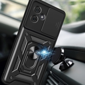 Husa antisoc Armor, compatibila cu Motorola Moto g54 Power, silicon si plastic, magnet inclus, inel prindere, stand pentru filme, Camera Slide, Negru - Img 4