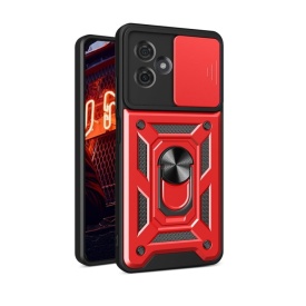 Husa antisoc Armor, compatibila cu Motorola Moto G84, silicon si plastic, magnet inclus, inel prindere, stand pentru filme, Camera Slide, Rosu