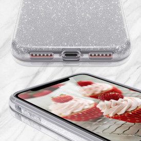 Husa iPhone 11 Pro Max ultra slim din silicon, cu 3 straturi protective, Fashion, cu sclipici Glitter, Argintiu - Img 3