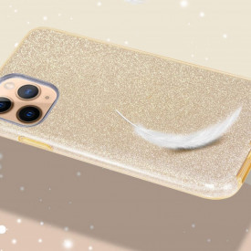 Husa iPhone 11 Pro ultra slim din silicon, cu 3 straturi protective, Fashion, cu sclipici Glitter, Auriu - Img 2