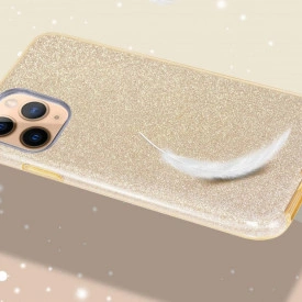 Husa iPhone 11 Pro ultra slim din silicon, cu 3 straturi protective, Fashion, cu sclipici Glitter, Auriu - Img 2