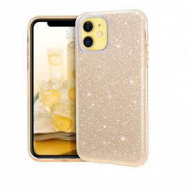 Husa iPhone 11 ultra slim din silicon, Fashion, cu sclipici Glitter, Auriu