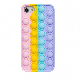 Husa iPhone 7, iPhone 8, husa POP IT, Push Pop Bubble Fidget, Antisoc, antistres, din silicon, Mov/Roz/Galben/Albastru