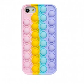 Husa iPhone 7, iPhone 8, husa POP IT, Push Pop Bubble Fidget, Antisoc, antistres, din silicon, Mov/Roz/Galben/Albastru