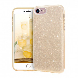 Husa iPhone 7 ultra slim din silicon, cu 3 straturi protective, Fashion, cu sclipici Glitter, Auriu