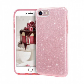 Husa iPhone 7, ultra slim din silicon, cu 3 straturi protective, Fashion, cu sclipici Glitter, Roz