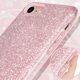 Husa iPhone 8 ultra slim din silicon, cu 3 straturi protective, Fashion, cu sclipici Glitter, Roz - Img 5