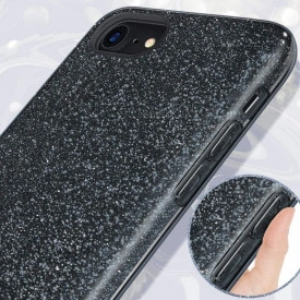 Husa iPhone 8 ultra slim din silicon, cu 3 straturi protective, Fashion, cu sclipici Glitter, Negru - Img 4