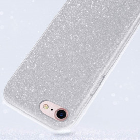 Husa iPhone 8 ultra slim din silicon, cu 3 straturi protective, Fashion, cu sclipici Glitter, Argintiu - Img 3