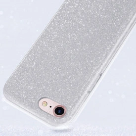 Husa iPhone 8 ultra slim din silicon, cu 3 straturi protective, Fashion, cu sclipici Glitter, Argintiu - Img 3