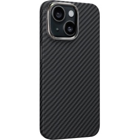 Husa protectie din Kevlar pentru iPhone 15 Plus, din Fibra de Carbon, Aramida, ultra slim, ultra rezistenta, protectie camera, Negru