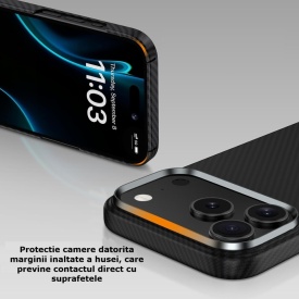 husa iphone 17 pro max din kevlar ultra slim, carbon