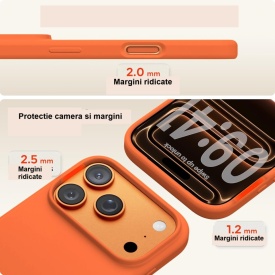 husa iphone 17 pro max portocalie din silicon si catifea la interior planetphone