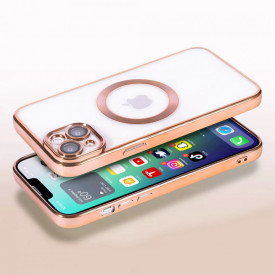 husa iphone 14 magsafe transparenta margini aurii planetphone