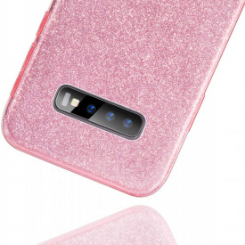 Husa Samsung Galaxy S10 ultra slim din silicon, cu 3 straturi protective, Fashion, cu sclipici Glitter, Roz - Img 2