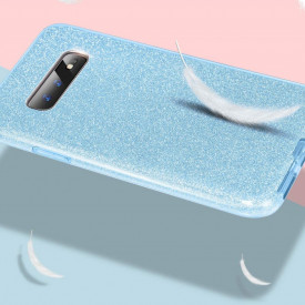 Husa Samsung Galaxy S10 ultra slim din silicon, cu 3 straturi protective, Fashion, cu sclipici Glitter, Albastru - Img 4