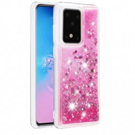 Husa Samsung Galaxy S20 Ultra, cu Apa si Sclipici, Lichid si Glitter, Fashion, protectie camera, Roz