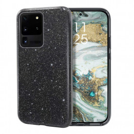 Husa Samsung Galaxy S20 Ultra, ultra slim din silicon, cu 3 straturi protective, Fashion, cu sclipici Glitter, Negru