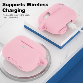 Husa suport cutiuta casti compatibila cu Apple Airpods Pro 2, silicon Roz Pal, 2 piese - Img 3