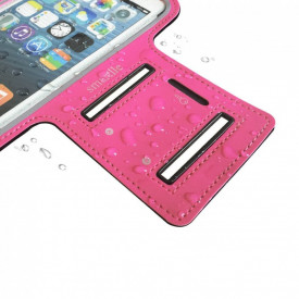 Husa telefon tip banderola, pentru alergat, sala, bicicleta, compatibila Samsung, iPhone, Huawei, Xiaomi, impermeabila, cu suport de chei si rama fluorescenta, Roz Neon - Img 4