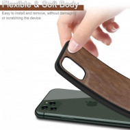 husa iphone 11 pro din piele ecologica si silicon maro