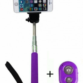 Selfie Stick MonoPod din Aluminiu, Bluetooth, cu telecomanda, 100cm, Universal, Mov, compatibil IOS si Android - Img 5