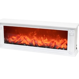 Semineu electric decorativ, Lumina Led cu Simulare Flacari, Alimnetare priza sau baterii, Dimensiuni (LxH): 63*22 cm, Vintage, Alb - Img 2