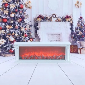 Semineu electric decorativ, Lumina Led cu Simulare Flacari, Alimnetare priza sau baterii, Dimensiuni (LxH): 63*22 cm, Vintage, Metalic Brown - Img 6