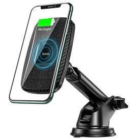Suport Auto cu incarcare Wireless, Hoco (CA75) - 15W, Magnetic, montaj Grila/Bord, AutoLock, brat ajustabil, BLACK