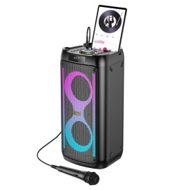 Boxa portabila outdoor, Hoco (HA6) - BT 5.3, cu microfon, Karaoke, Wireless, 4500mAh, TF Card, USB, AUX si TWS, 2x15W, RGB ambient light, Black - Img 2