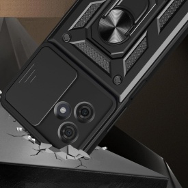 Husa antisoc Armor, compatibila cu Motorola Moto g54 Power, silicon si plastic, magnet inclus, inel prindere, stand pentru filme, Camera Slide, Negru - Img 5