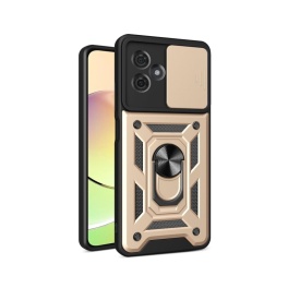 Husa antisoc Armor, compatibila cu Motorola Moto g54 Power, silicon si plastic, magnet inclus, inel prindere, stand pentru filme, Camera Slide, Auriu