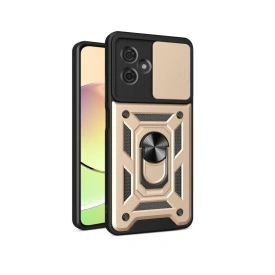 Husa antisoc Armor, compatibila cu Motorola Moto g54 Power, silicon si plastic, magnet inclus, inel prindere, stand pentru filme, Camera Slide, Auriu