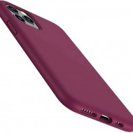 Husa iPhone 11 Pro Max, ultra slim silicon si microfibra, Visiniu