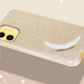 Husa iPhone 11 ultra slim din silicon, Fashion, cu sclipici Glitter, Auriu - Img 2
