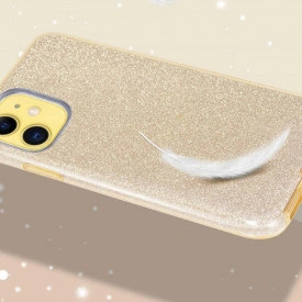 Husa iPhone 11 ultra slim din silicon, Fashion, cu sclipici Glitter, Auriu - Img 2