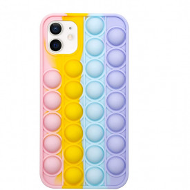Husa iPhone 12, husa POP IT, Push Pop Bubble Fidget, Antisoc, antistres, din silicon, Roz/Galben/Mov