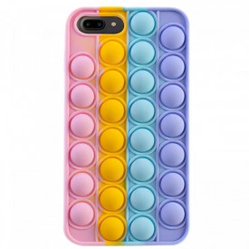 Husa iPhone 7 Plus, iPhone 8 Plus, husa POP IT, Push Pop Bubble Fidget, Antisoc, antistres, din silicon, Mov/Roz/Galben/Albastru