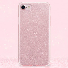 Husa iPhone 7, ultra slim din silicon, cu 3 straturi protective, Fashion, cu sclipici Glitter, Roz - Img 2
