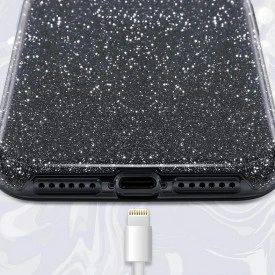 Husa iPhone 8 ultra slim din silicon, cu 3 straturi protective, Fashion, cu sclipici Glitter, Negru - Img 5