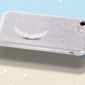 Husa iPhone 8 ultra slim din silicon, cu 3 straturi protective, Fashion, cu sclipici Glitter, Argintiu - Img 4
