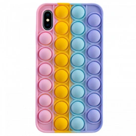 Husa iPhone Xs Max, husa POP IT, Push Pop Bubble Fidget, Antisoc, antistres, din silicon, Mov/Roz/Galben/Albastru