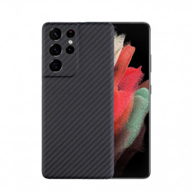 Husa protectie din Kevlar pentru Samsung Galaxy S21 Ultra, din Fibra de Carbon, Aramida, ultra slim, ultra rezistenta, protectie camera, Negru