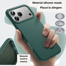 husa iphone 17 pro verde din silicon si catifea la interior planetphone